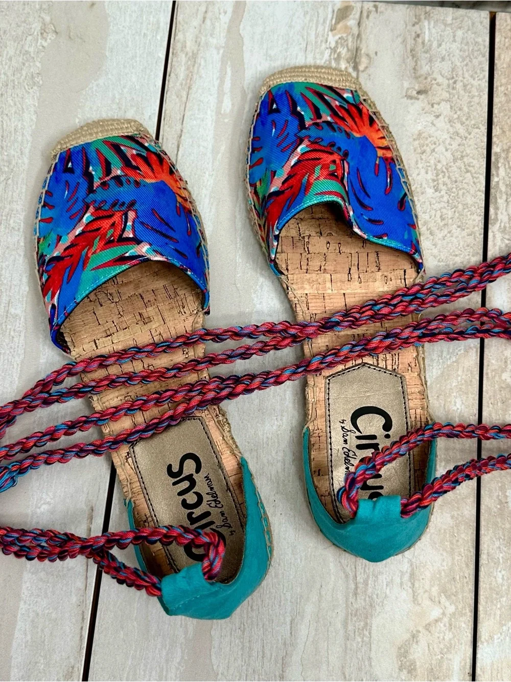 Sam Edelman Blue Multi Tropical Espadrille Lace-Up Flats